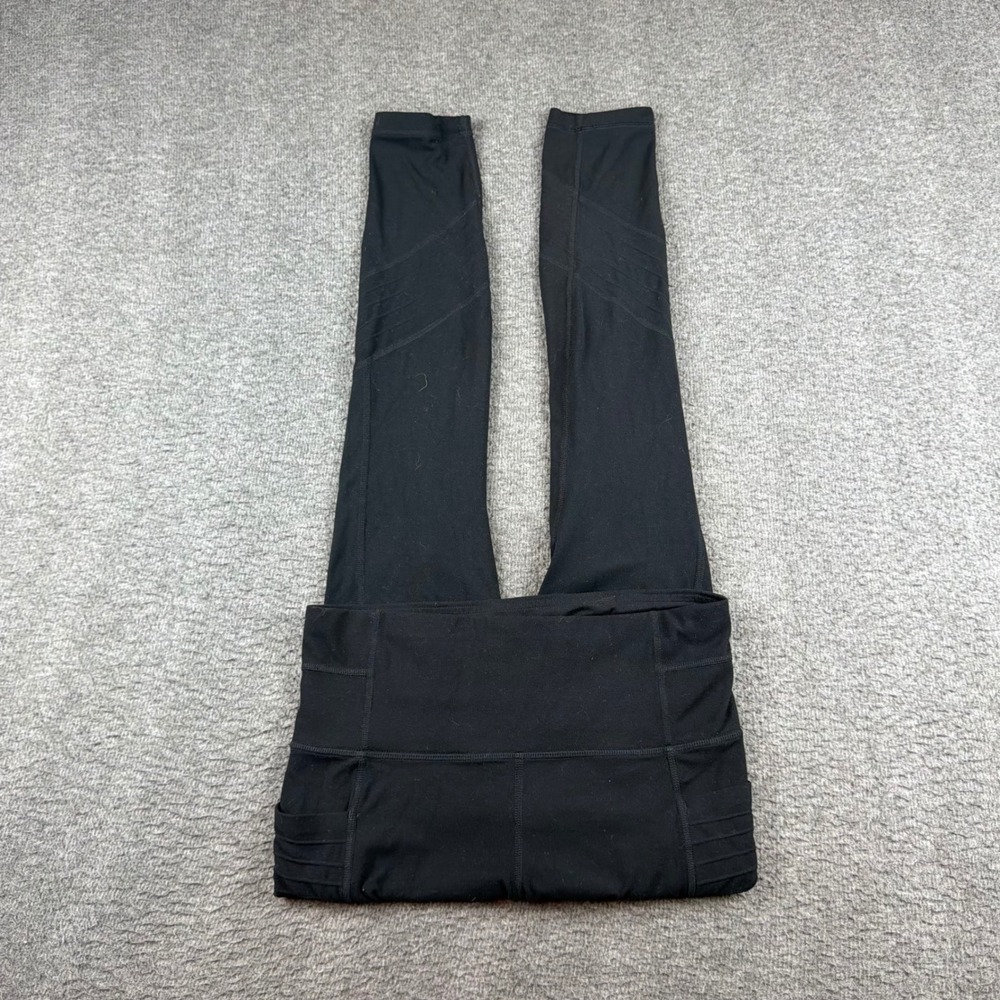 Athleta Leggings Women's XS Black Moto Ribbed High Rise Pockets Yoga